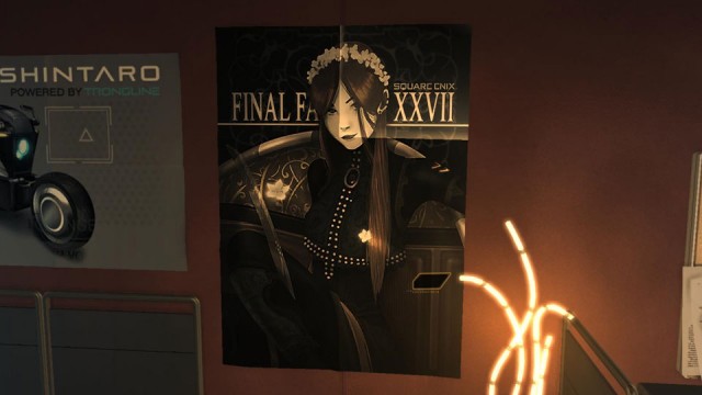 The Final Fantasy XXVII poster in Prichard's office at Sarif Industries