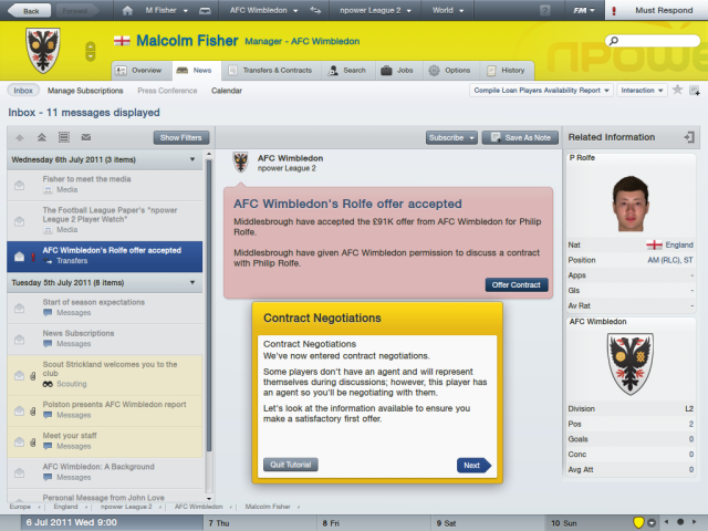 Football Manager 2012 - Malcolm Fisher (News Inbox)