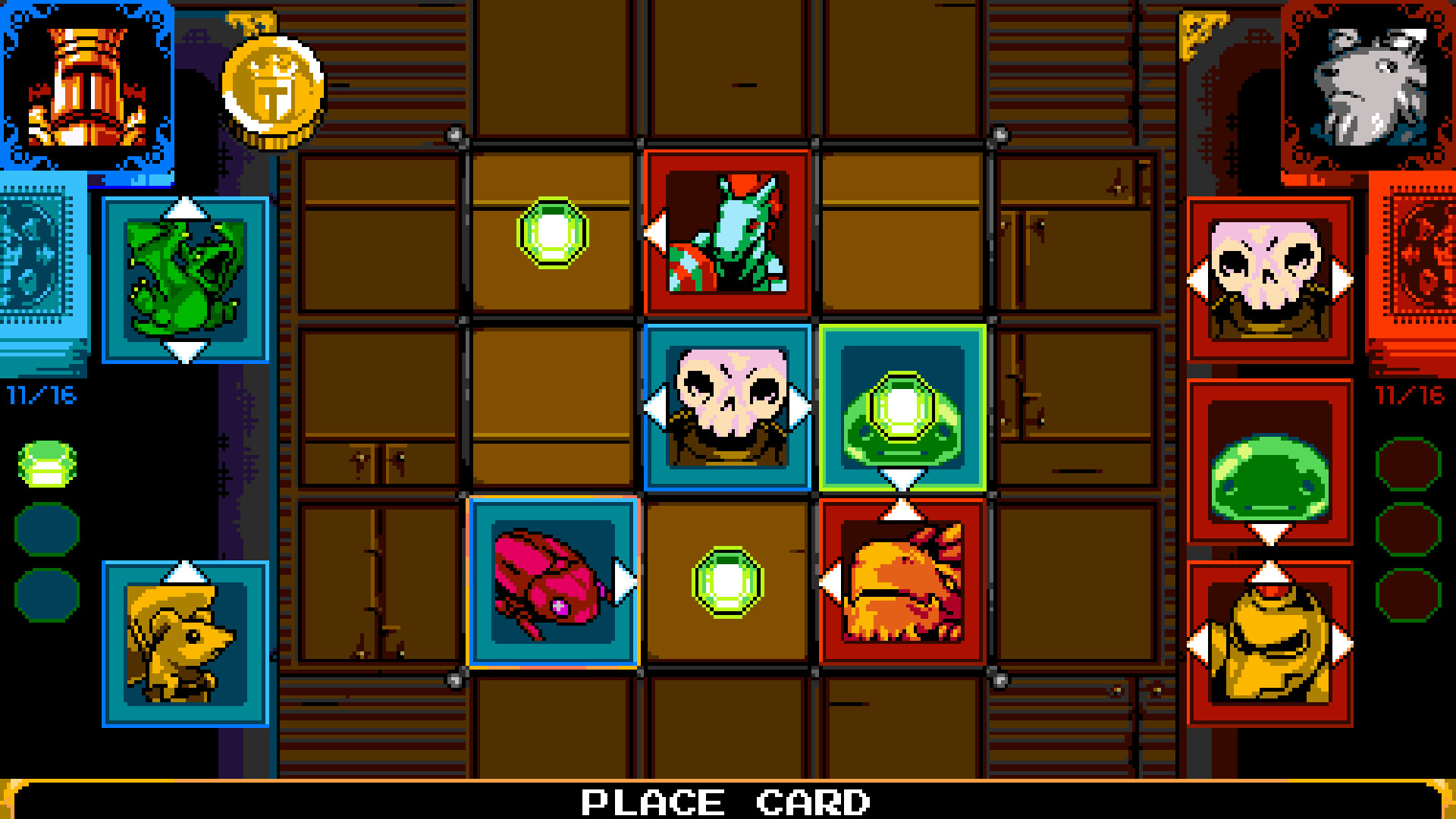 A screenshot from Joustus, the card game.