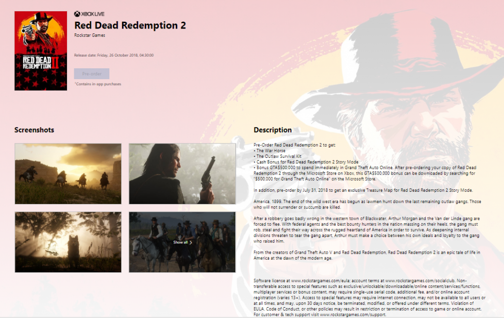Red Dead Redemption 2 Preorder Bonus PS4 / PS5
