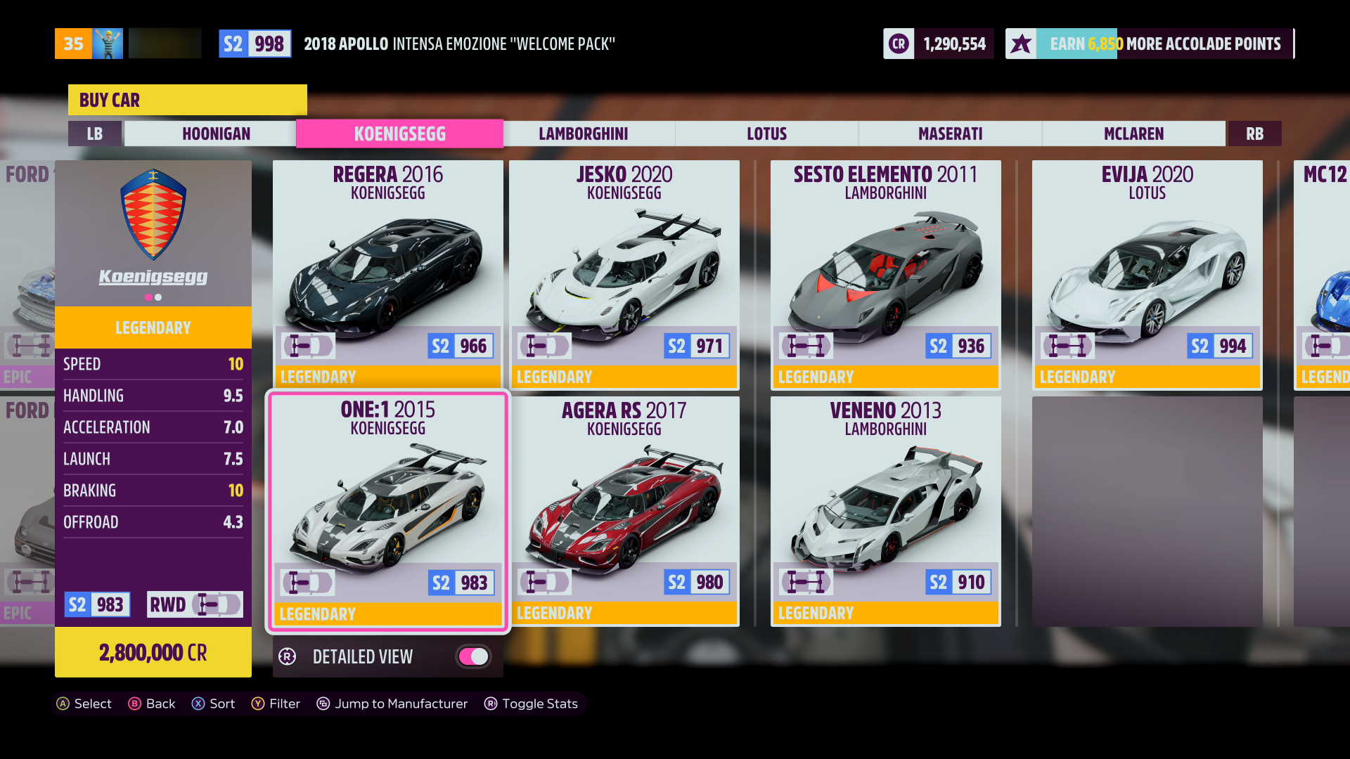 Forza Horizon 5 fastest car: ONE:1 2015 Koenigsegg