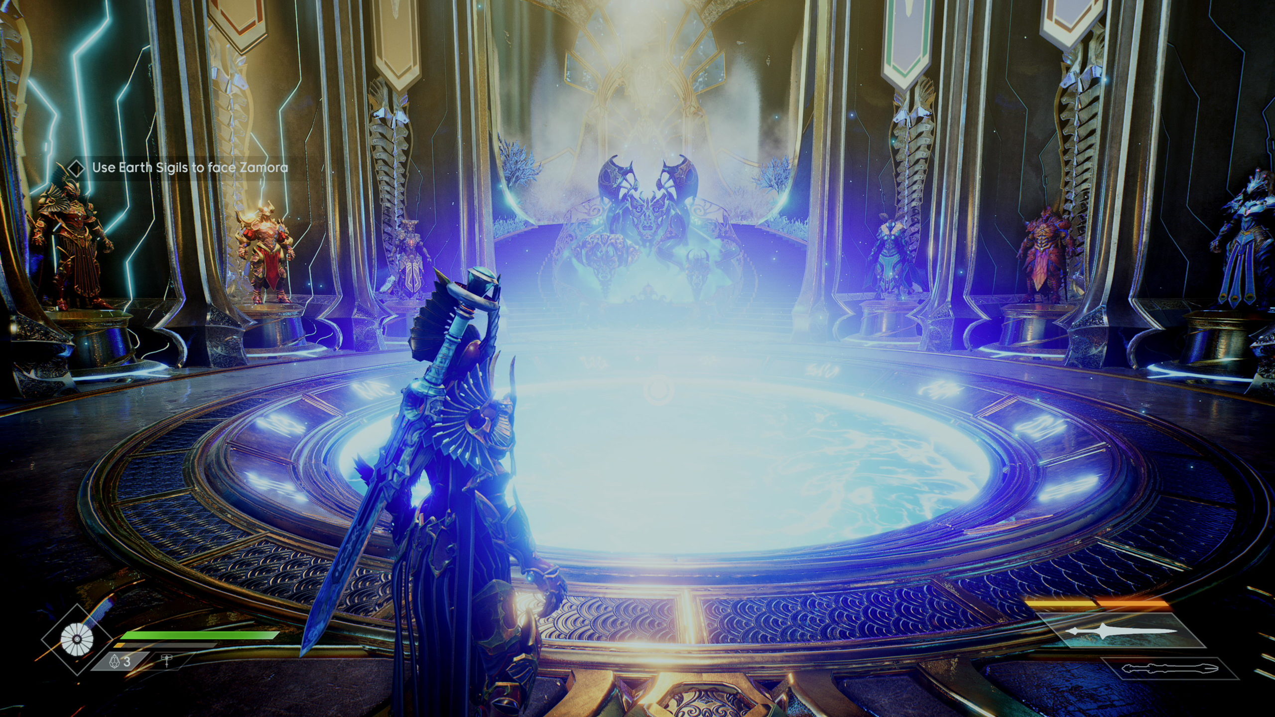 A screenshot from Godfall on PS5