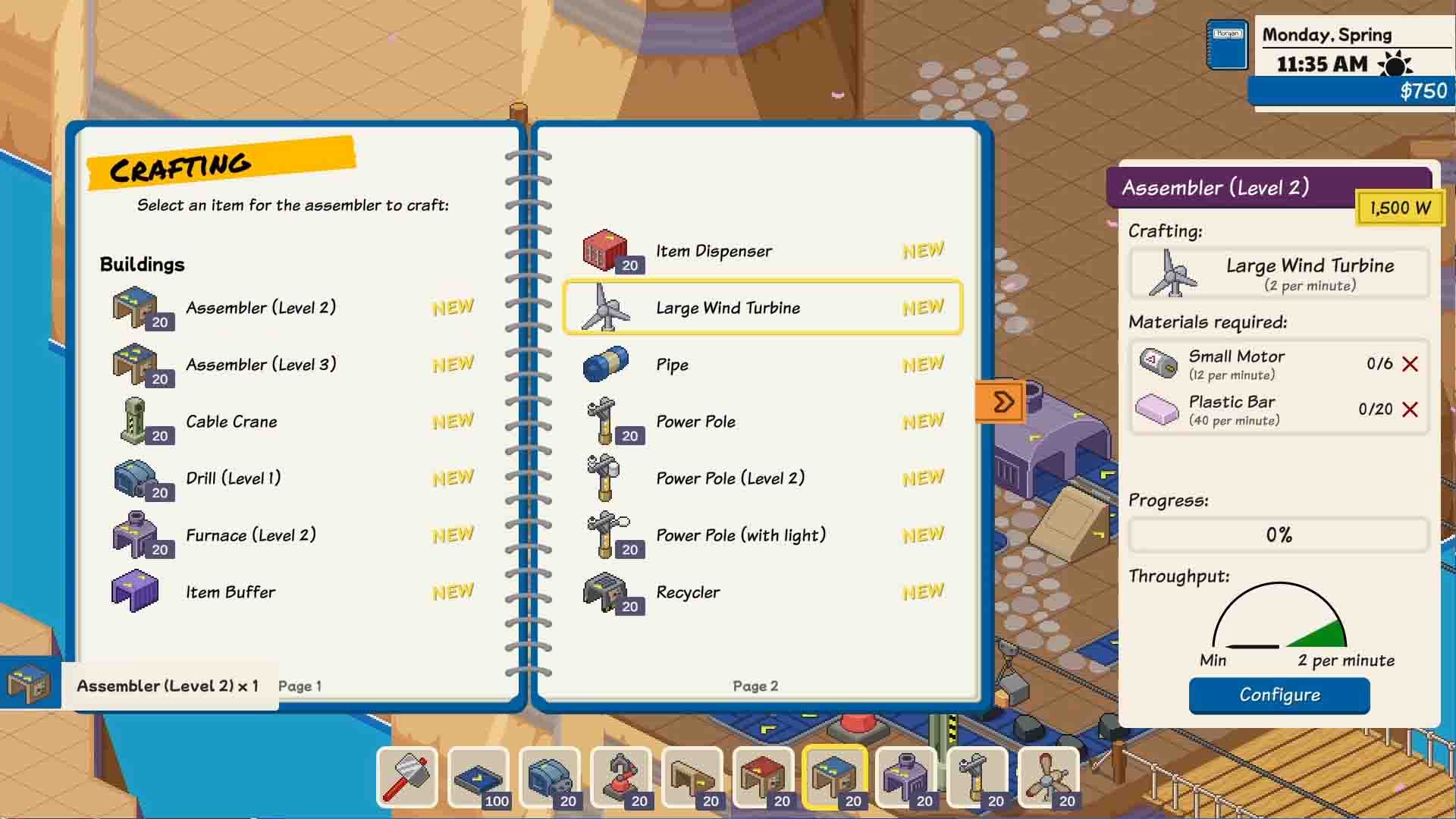 The crafting menu