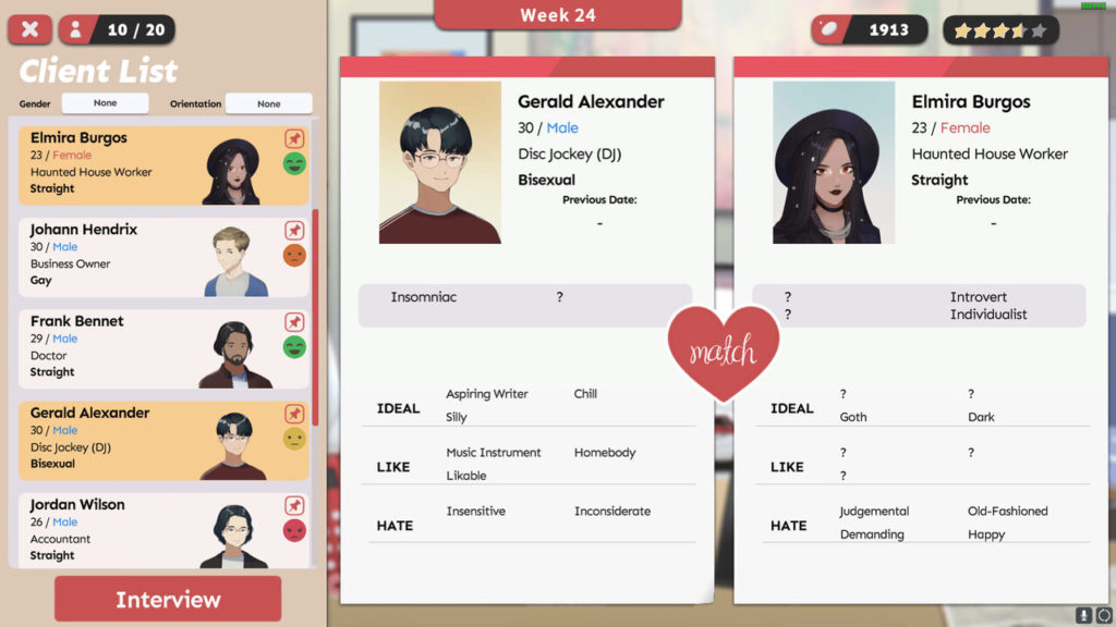 A screenshot of Matchmaker Agency 