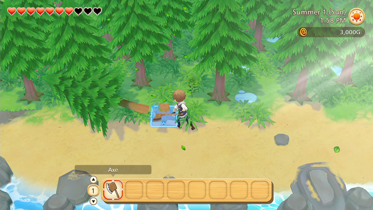 Story of Seasons: Pioneers of Olive Town chopping trees