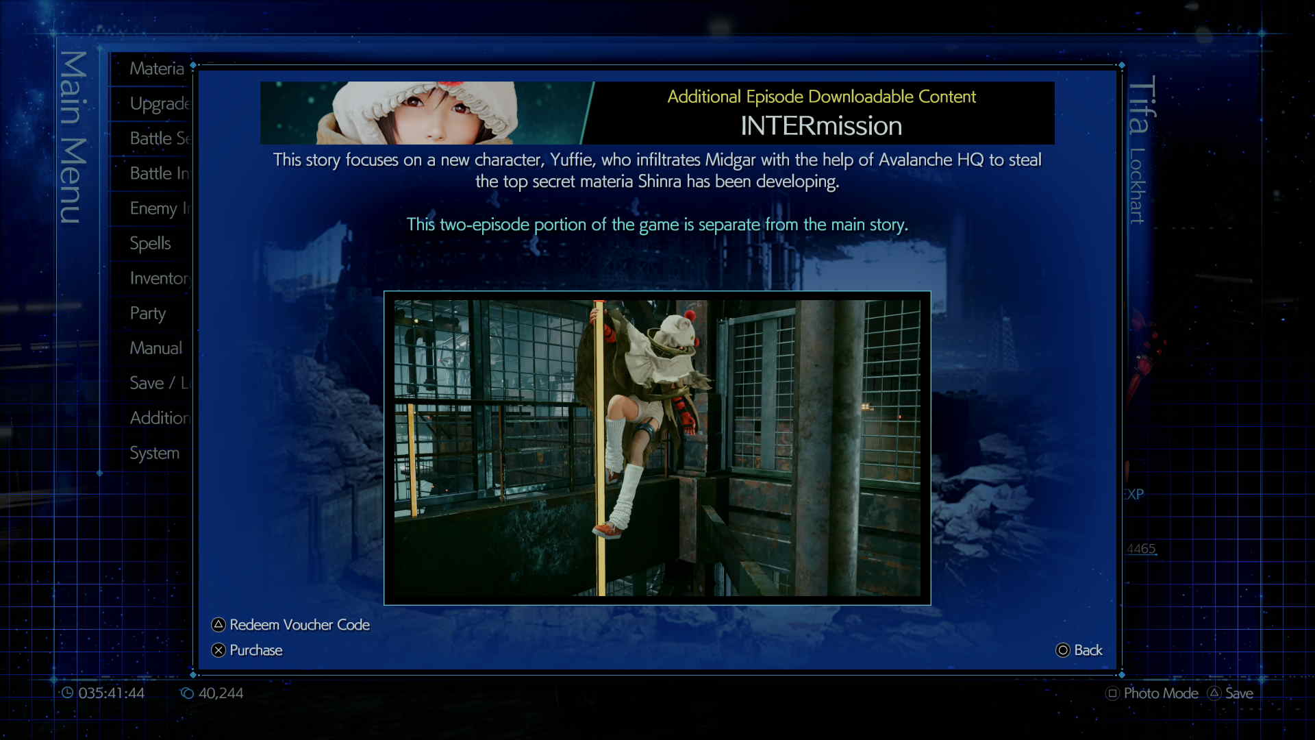 Hit the main menu to find Yuffie's Intermission episode