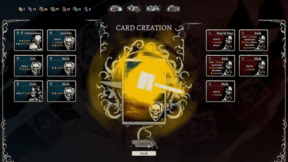 A screenshot of Nadir: A Grimdark Deckbuilder